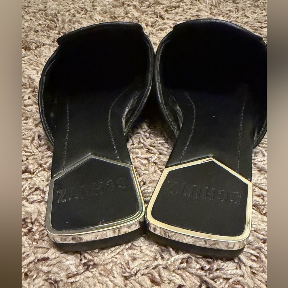 Schutz Adra Quilted Nappa Leather Flat Mule Black Silver Size 7.5 - Picture 7 of 7